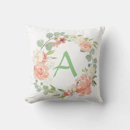 Rosa und grüne Floral Monogramm Kissen