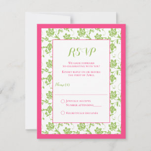 Rosa und grüne florale Damast-Hochzeitsantwortkart RSVP Karte