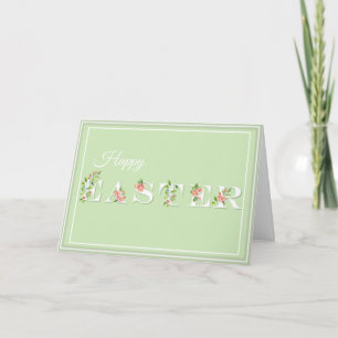Rosa und grüne florale Frohe Ostern-Grußkarte Karte