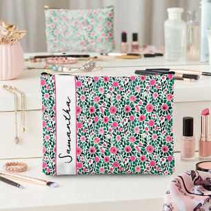 Rosa und grüne florale personalisiert zubehörtasche