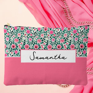 Rosa und grüne florale personalisiert zubehörtasche