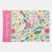 Rosa und grüne Frühlingsblumen Geschirrtuch (Horizontal)