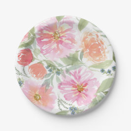 Rosa und grüne Frühlingsblüten Teller