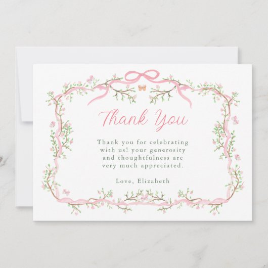 Rosa und grüne Frühlingshaube Dankeskarte (Vorderseite)