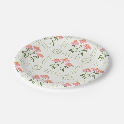 Rosa und grüne Frühlingskonzerte Pappteller (Schrägansicht)