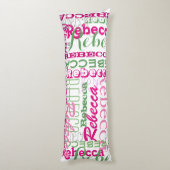 Rosa und grüne Fun Name Collage Allover Muster Seitenschläferkissen (Rückseite (Vertikal))