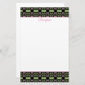 Rosa und grüne Gemusterte Rezeptorblätter Briefpapier (Vorne/Hinten)