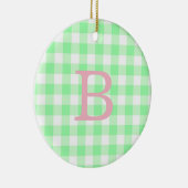 Rosa und grüne Gingham Monogram Keramik Ornament (Rechts)