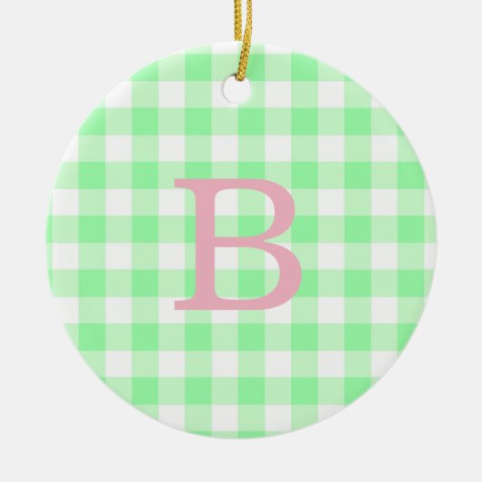 Rosa und grüne Gingham Monogram Keramik Ornament (Vorne)