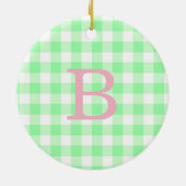 Rosa und grüne Gingham Monogram Keramik Ornament (Hinten)