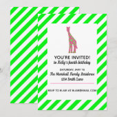 Rosa und grüne Giraffe Einladung (Vorne/Hinten)