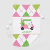 Rosa und grüne Golf Cart Mongram Golf Handtuch (Insitu)