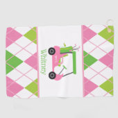 Rosa und grüne Golf Cart Mongram Golf Handtuch (Horizontal)