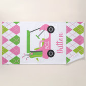 Rosa und grüne Golf Personalisiert Beach Handtuch (Vorderseite)