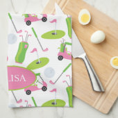 Rosa und grüne Golf Personalisiert Geschirrtuch (Viertel Falte)