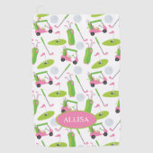 Rosa und grüne Golf Personalisiert Golfhandtuch (Vorderseite)