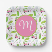 Rosa und grüne Golf Personalisiert Mit Monogramm Pappteller (Vorderseite)