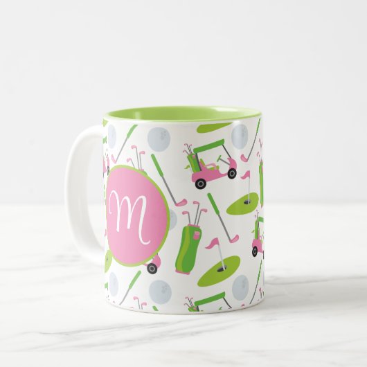Rosa und grüne Golf Personalisiert Mit Monogramm Zweifarbige Tasse (Vorderseite Links)