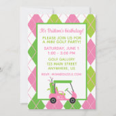 Rosa und grüne Golf Personalisierte Party Einladun Einladung (Vorderseite)