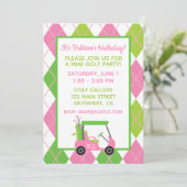 Rosa und grüne Golf Personalisierte Party Einladun Einladung (Stehend Vorderseite)