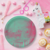 Rosa und grüne Grunge Abstrakt gestrichen Pappteller (Party)