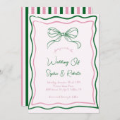 Rosa und grüne Hand Drawn Retro Bow Französisch Ho Einladung (Vorne/Hinten)
