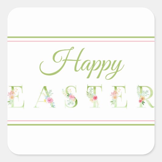 Rosa und grüne Happy Oaster Square Sticker (Vorderseite)