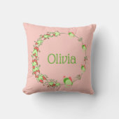 Rosa und grüne Herzen & Schmetterlingskranz Kissen (Vorderseite)