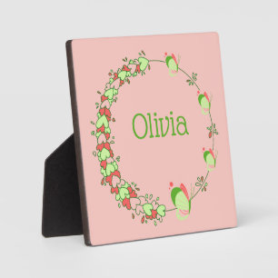 Rosa und grüne Herzen & Schmetterlingskranz Tischd Fotoplatte