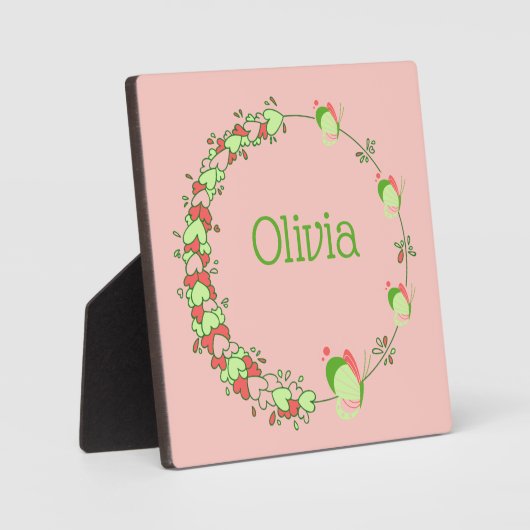 Rosa und grüne Herzen und Schmetterlingswischtable Fotoplatte (Vorderseite)