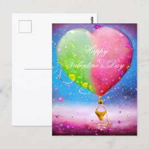 Rosa und grüne Herzluft Ballon Valentine Postkarte