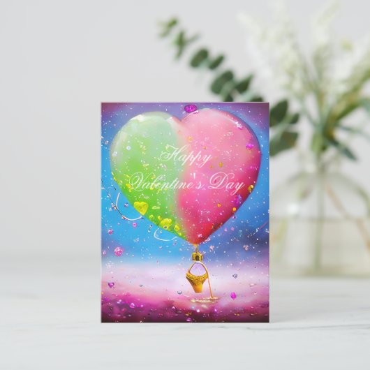 Rosa und grüne Herzluft Ballon Valentine Postkarte (Stehend Vorderseite)