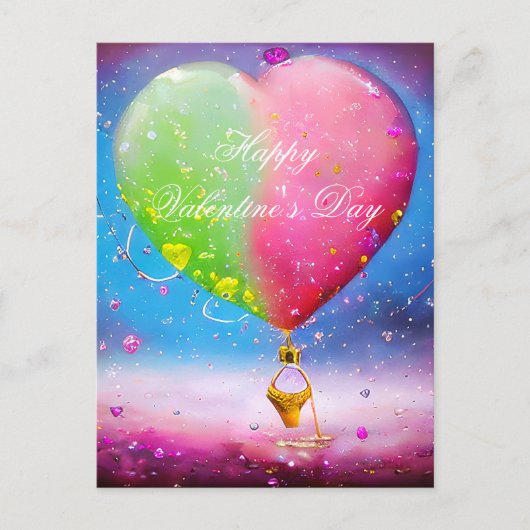 Rosa und grüne Herzluft Ballon Valentine Postkarte (Vorderseite)