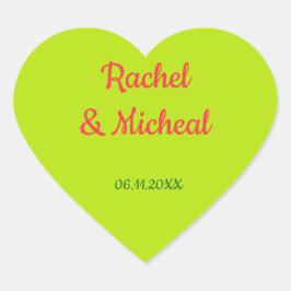 Rosa und grüne Hochzeit Herz-Aufkleber