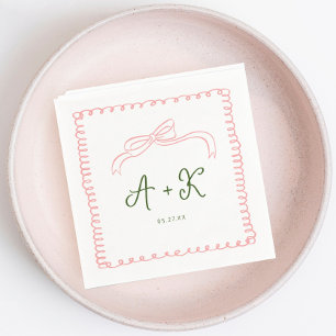 Rosa und grüne Hochzeitmonogramm, handgezeichnet Serviette
