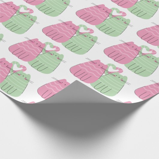 Rosa und grüne Hochzeitskatzen Liebe Geschenkpapier (Ecke)