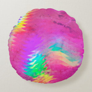 Rosa und grüne, holografische Rundkissen Rundes Kissen