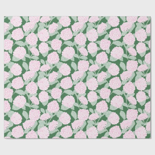 Rosa und grüne Hortensien-Blumen Geschenkpapier (Flach)