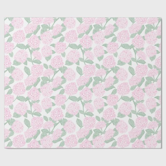Rosa und grüne Hortensien-Blumen Geschenkpapier (Flach)