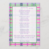 Rosa und grüne Karierte Gedenkkarte mit Foto Programm (Rückseite)