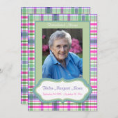 Rosa und grüne Karierte Gedenkkarte mit Foto Programm (Vorne/Hinten)