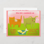 Rosa und grüne Katze und Hunde Sitzen Postkarte (Vorne/Hinten)