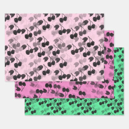 Rosa und grüne Kirschen Geschenkpapier Set