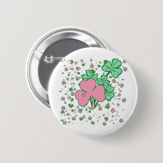 Rosa und grüne Kleeblätter Button (Vorne & Hinten)