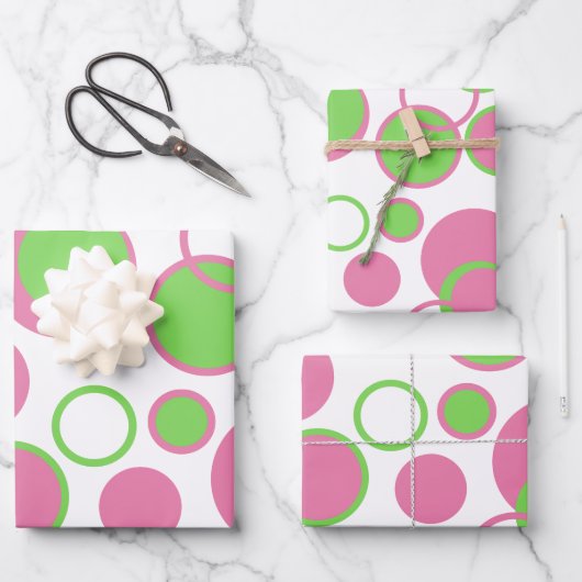 Rosa und grüne Kreise Geschenkpapier Set (Vorderseite)