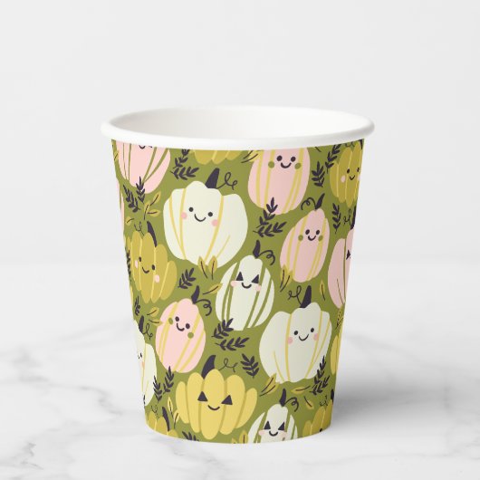 Rosa und grüne Kürbis Pappbecher (Vorderseite)