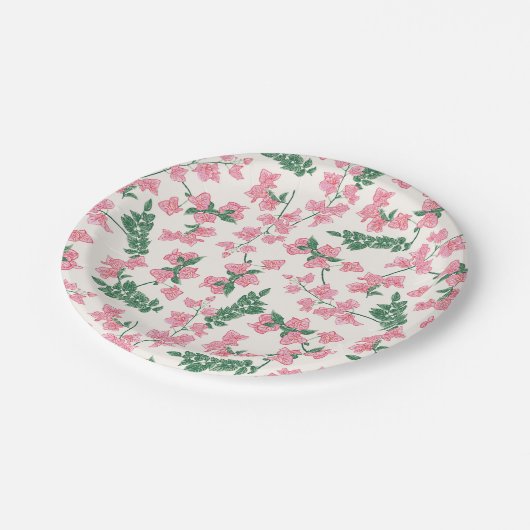 Rosa und grüne Küste Florals gestrichen Pappteller (Schrägansicht)