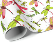 Rosa und grüne Libellen Geschenkpapier (Rolleneckpunkt)