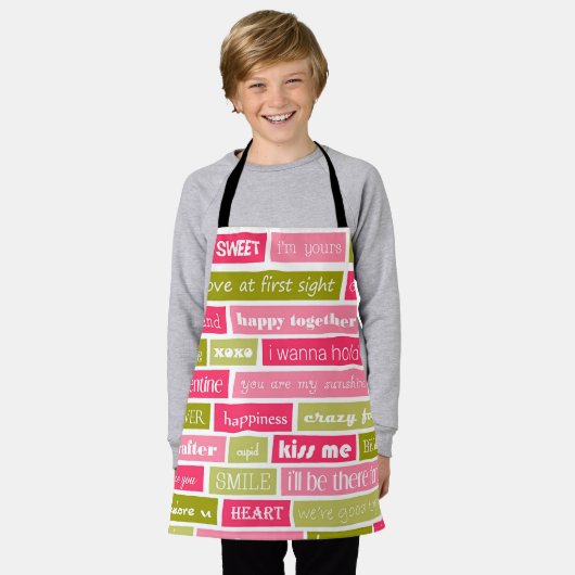 Rosa und grüne Liebe Schürze (Getragen)