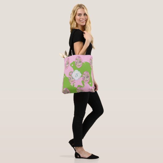 Rosa und grüne Liebe Tasche (Am Model)